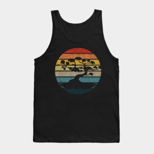 Bonsai Tree Silhouette On A Distressed Retro Sunset design Tank Top